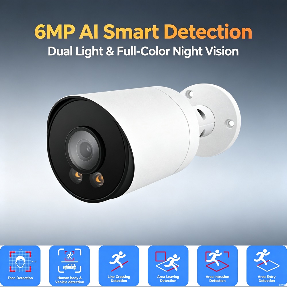 Outdoor Lighting No Electricity - 6MP POE IP67 Camera Dual Light