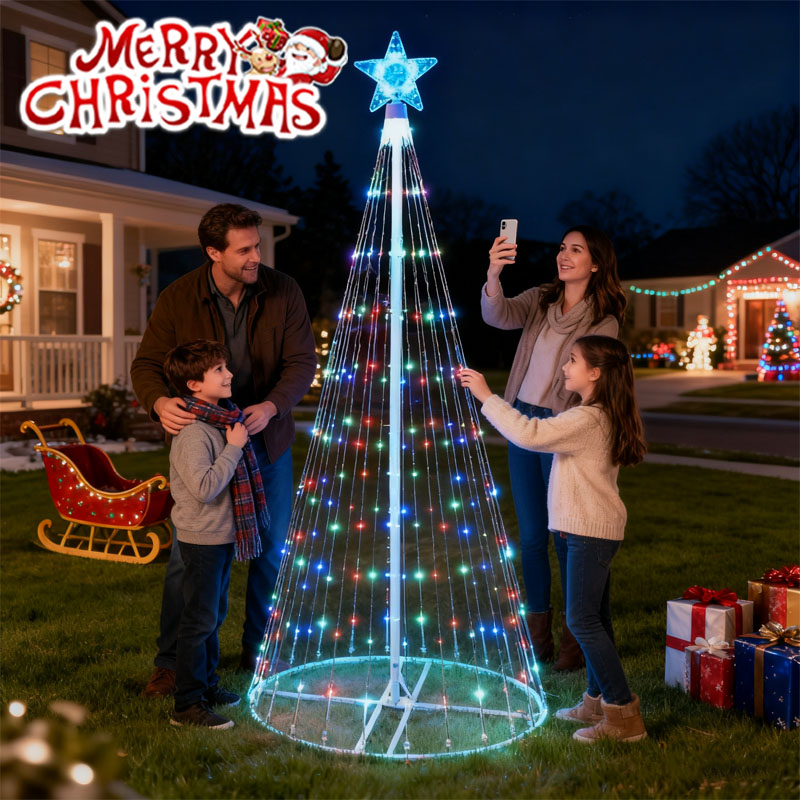 Outdoor Lighting For Gazebo - LED-waterval lichtslingers op zonne-energie Kerstboomtopper Vijfpunts